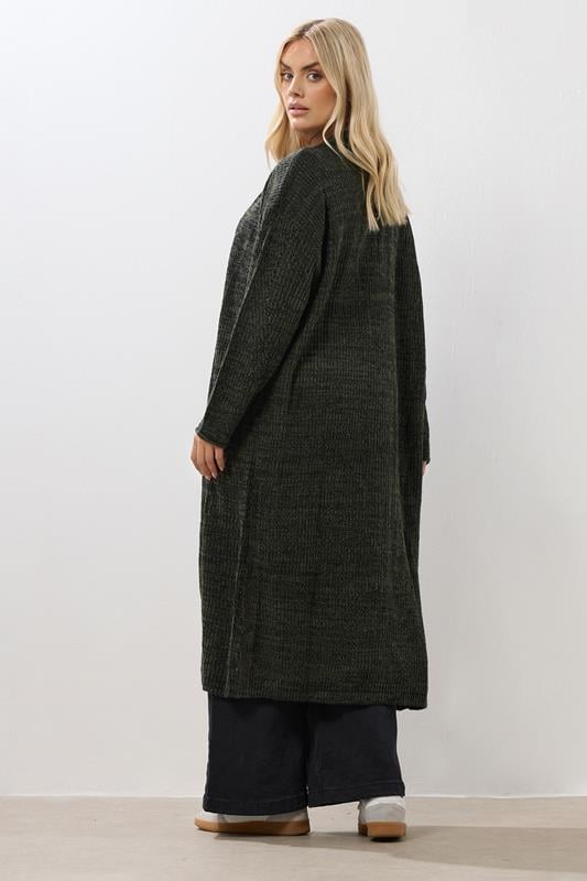 Evans YOURS Curve Khaki Green & Black Knitted Maxi Cardigan