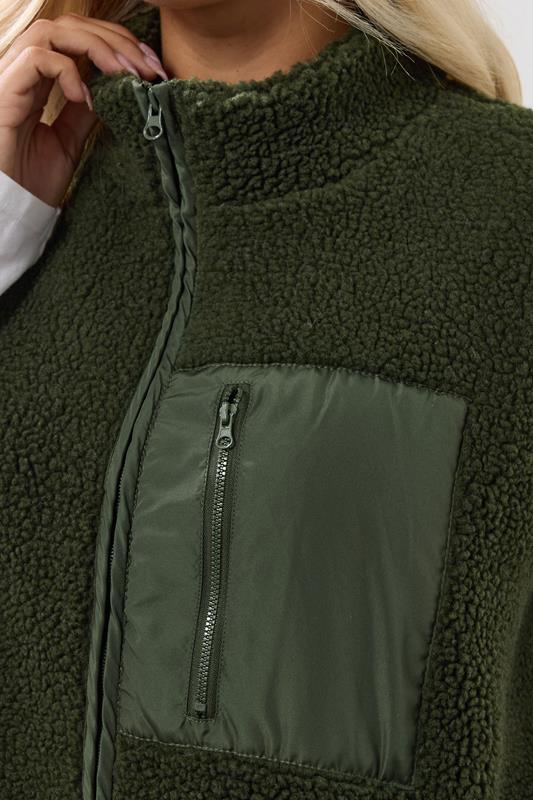 Evans YOURS Curve Khaki Green Borg Zip Pocket Gilet
