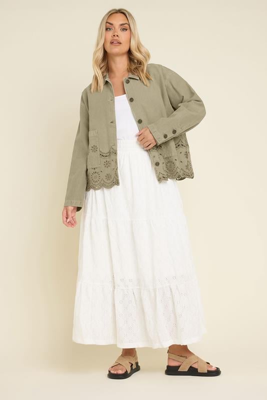 Evans YOURS Curve Khaki Green Broderie Anglaise Twill Shacket