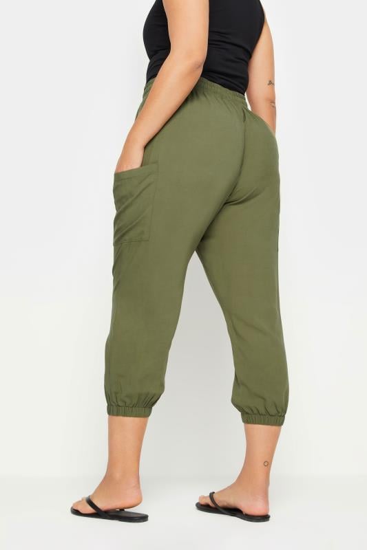Evans YOURS Curve Khaki Green Button Front Cropped Trousers
