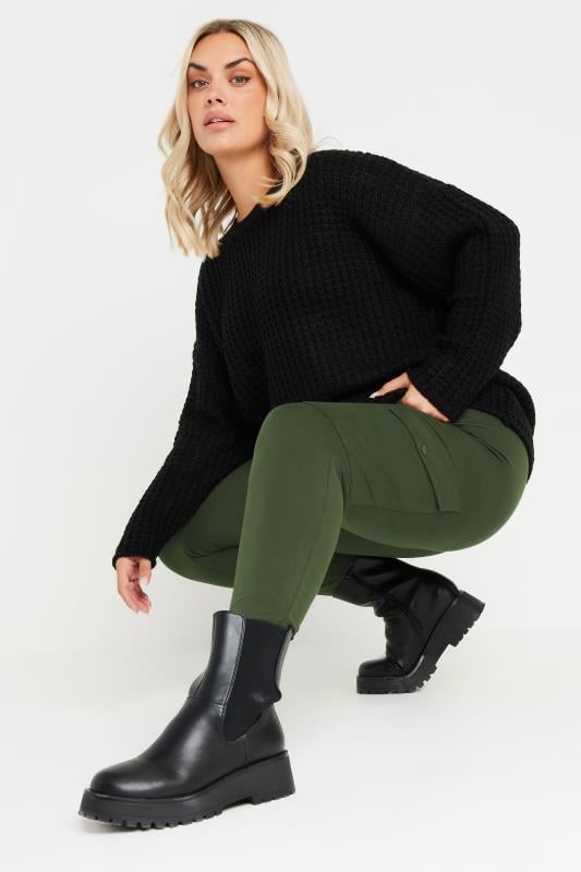 Evans YOURS Curve Khaki Green Cargo Pocket Leggings