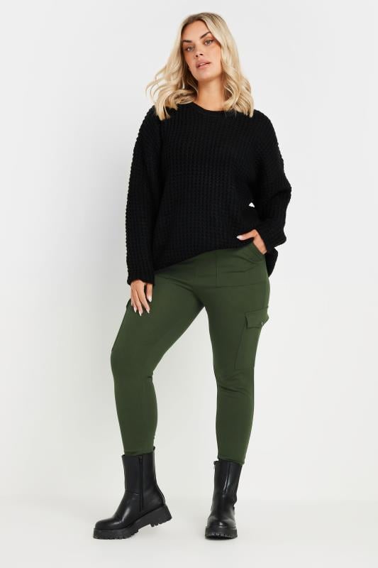 evans YOURS Curve Khaki Green Cargo Pocket Leggings