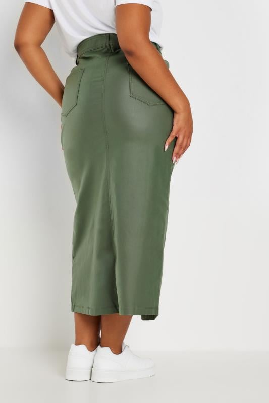 Evans YOURS Curve Khaki Green Coated Split Hem Midaxi Skirt