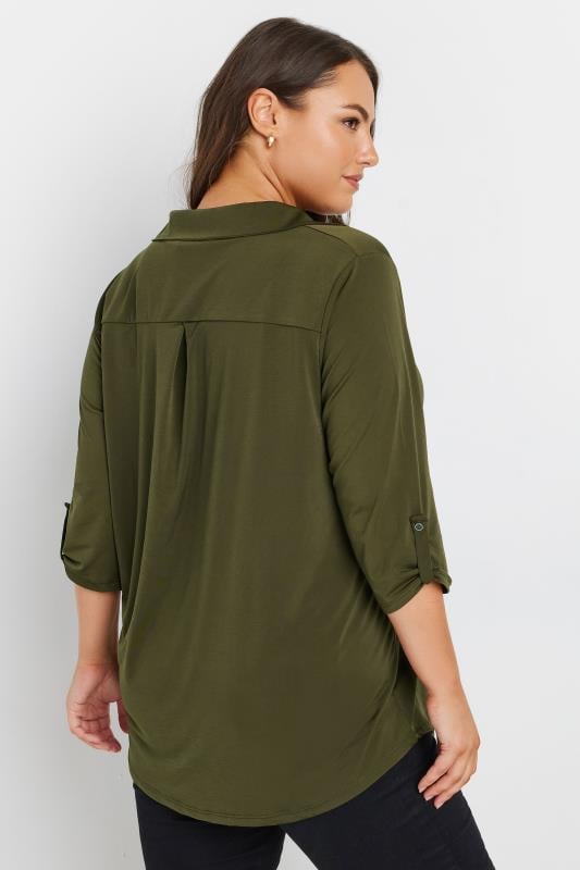 Evans YOURS Curve Khaki Green Collared Pleat Front Swing Top