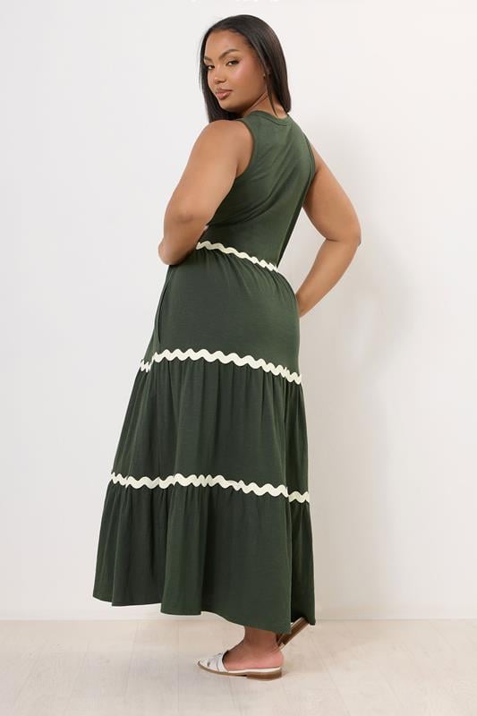 Evans YOURS Curve Khaki Green Contrast Swirl Tiered Maxi Dress