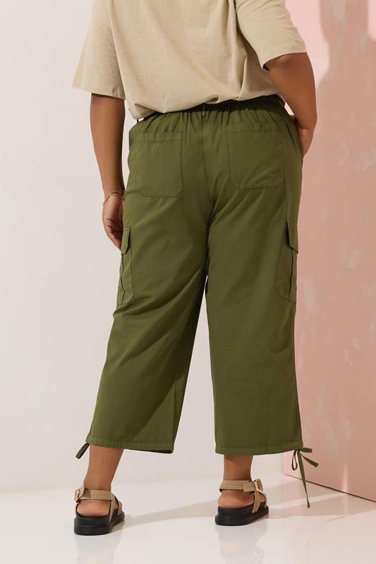 Evans YOURS Curve Khaki Green Cotton Cropped Cargo Trousers