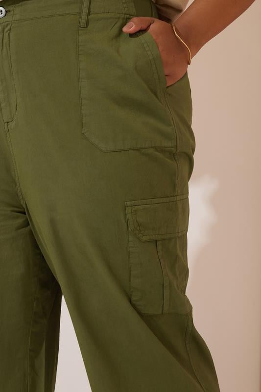 Evans YOURS Curve Khaki Green Cotton Cropped Cargo Trousers