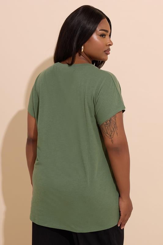 Evans YOURS Curve Khaki Green Cotton Stud Detail T-Shirt