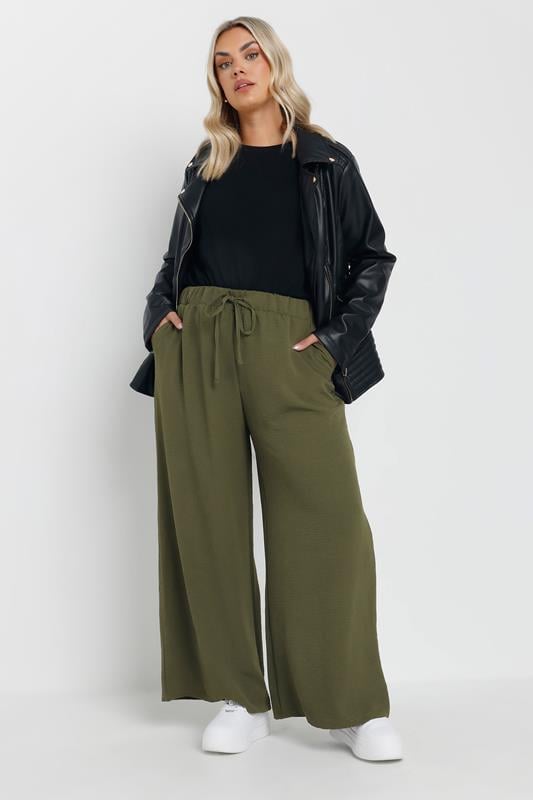 Evans YOURS Curve Khaki Green Crepe Wide Leg Trousers