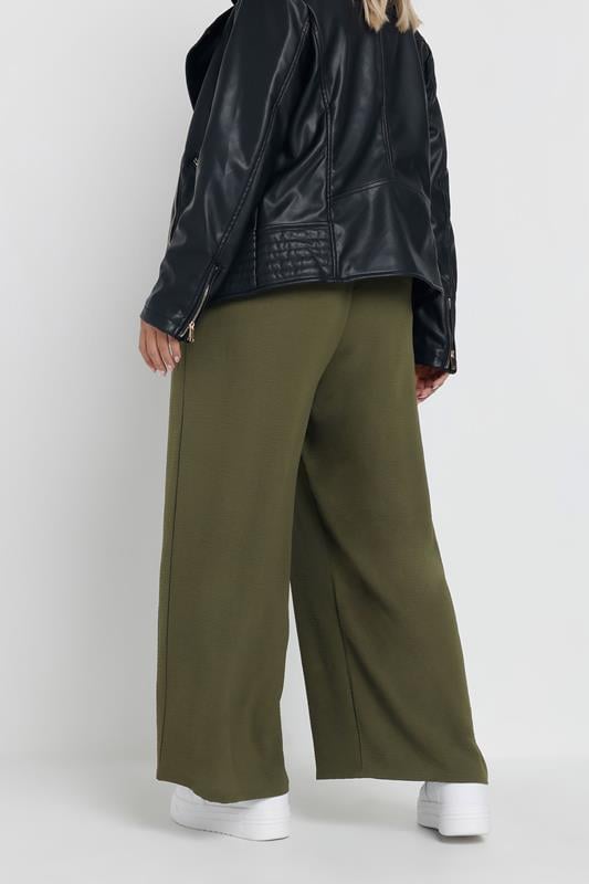 Evans YOURS Curve Khaki Green Crepe Wide Leg Trousers