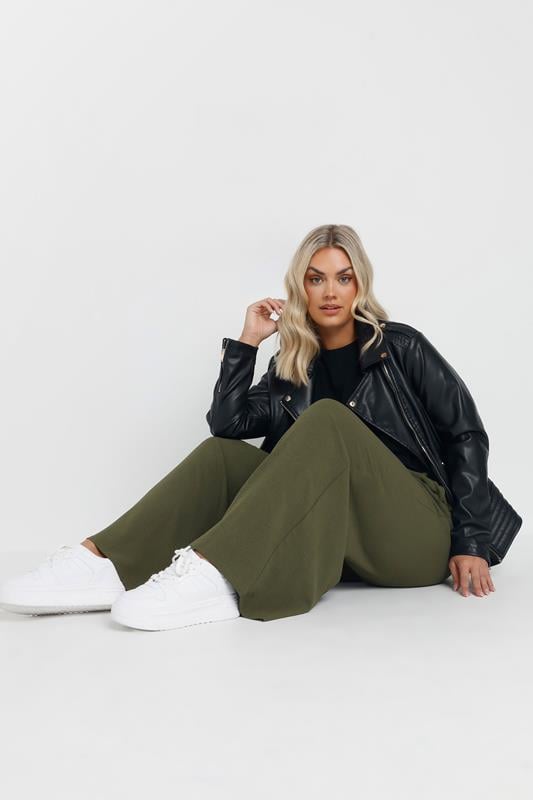 Evans YOURS Curve Khaki Green Crepe Wide Leg Trousers