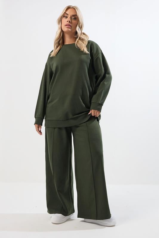 Evans YOURS Curve Khaki Green Crew Neck Sweatshirt & Jogger Set