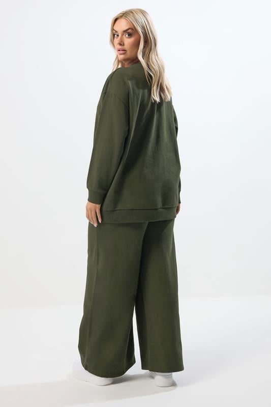 Evans YOURS Curve Khaki Green Crew Neck Sweatshirt & Jogger Set