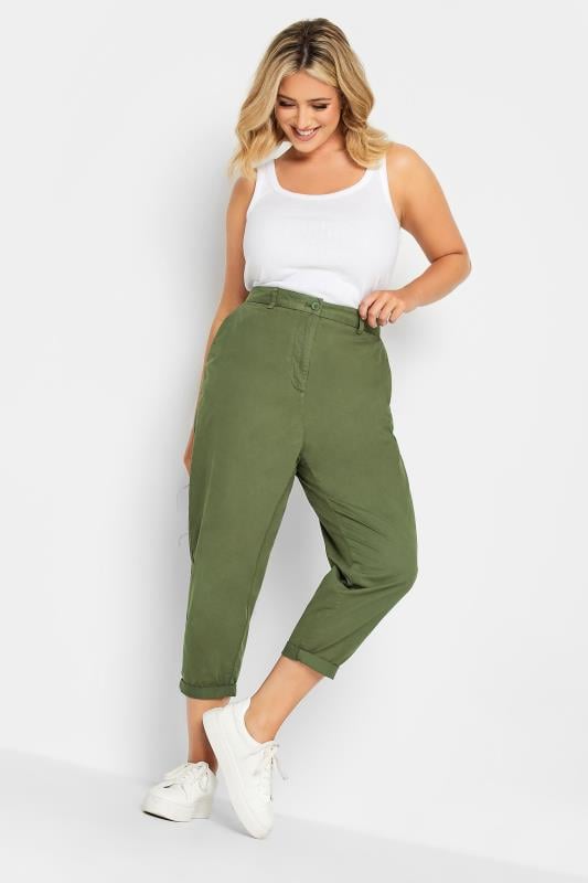Evans YOURS Curve Khaki Green Cropped Chino Trousers