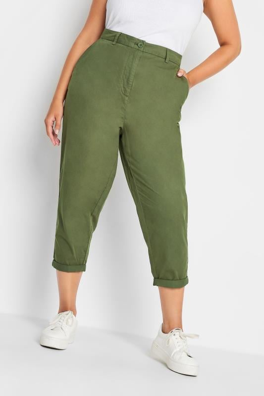 evans YOURS Curve Khaki Green Cropped Chino Trousers