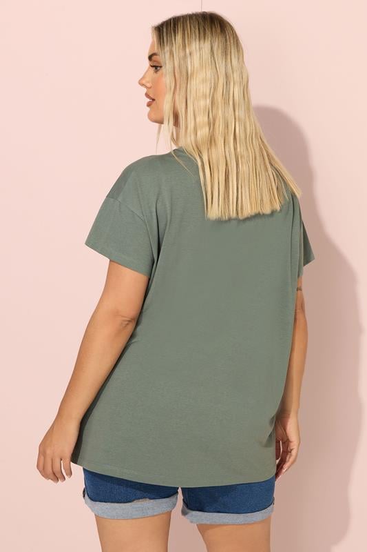 Evans YOURS Curve Khaki Green Daisy Heart Print T-Shirt