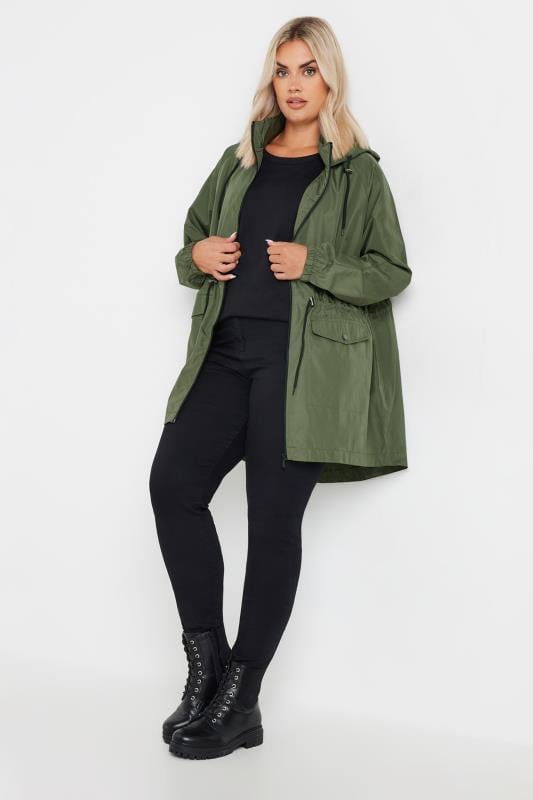 Evans YOURS Curve Khaki Green Drawstring Lightweight Parka Jacket