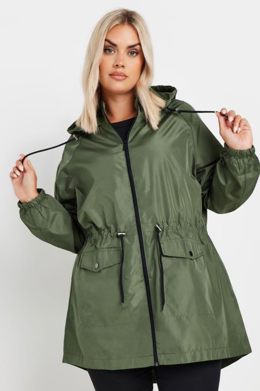 evans YOURS Curve Khaki Green Drawstring Lightweight Parka Jacket