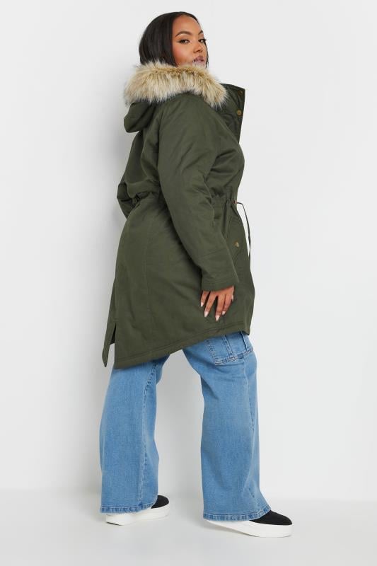 Evans YOURS Curve Khaki Green Faux Fur Trim Parka Coat