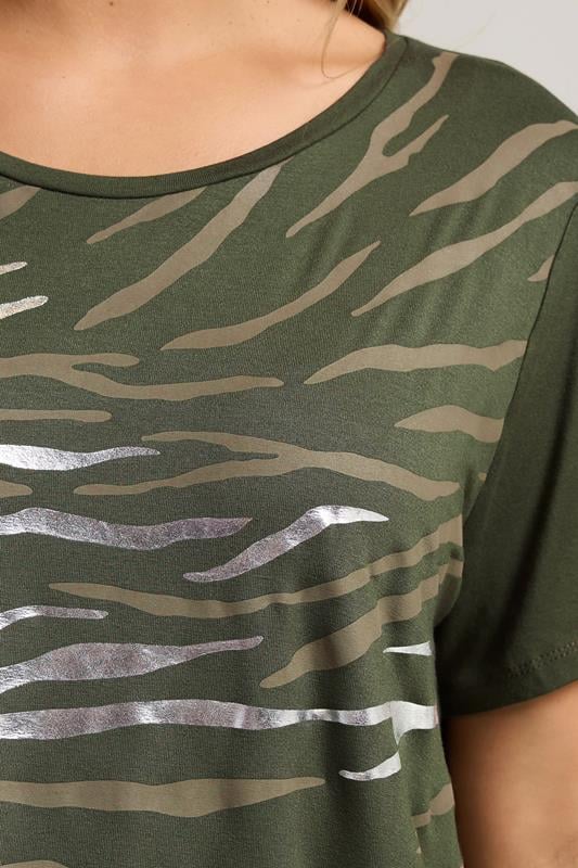 Evans YOURS Curve Khaki Green Foil Animal Print Top