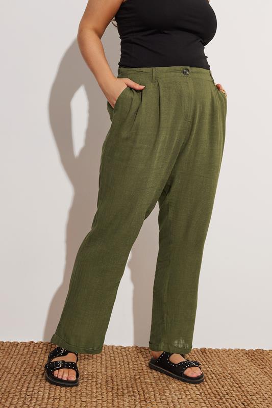 Evans YOURS Curve Khaki Green Formal Linen Trousers