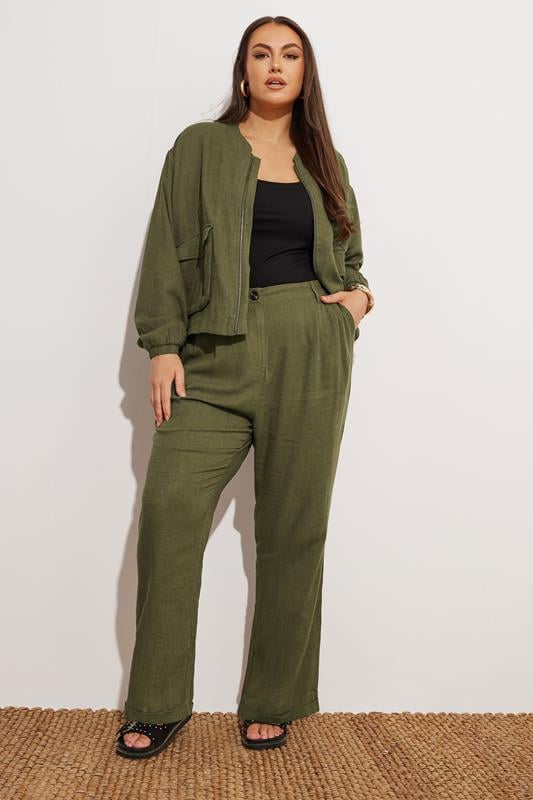 Evans YOURS Curve Khaki Green Formal Linen Trousers