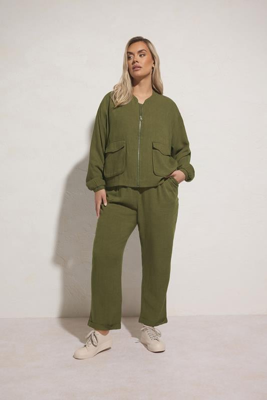evans YOURS Curve Khaki Green Formal Linen Trousers
