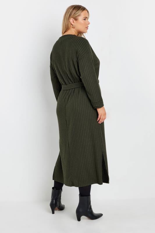 Evans YOURS Curve Khaki Green High Neck Knitted Midi Dress