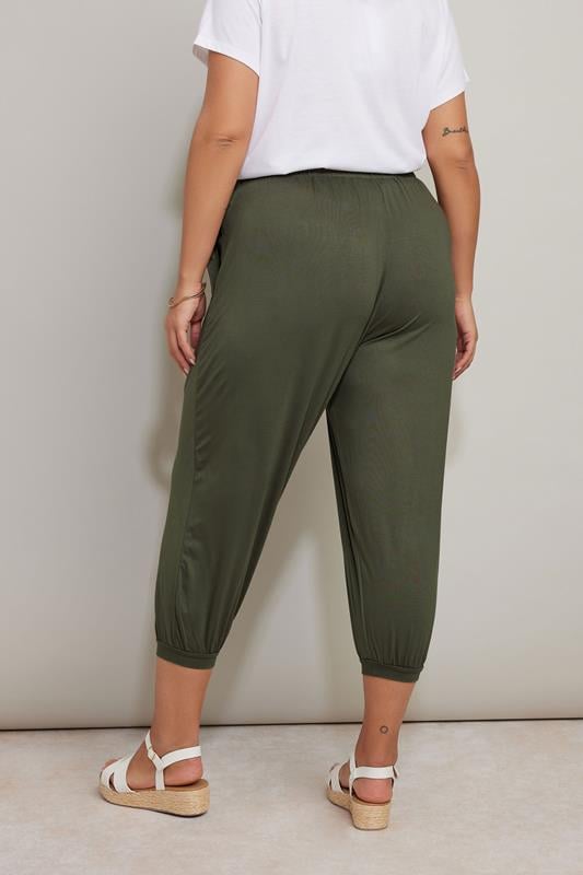 Evans YOURS Curve Khaki Green Jersey Cropped Harem Trousers