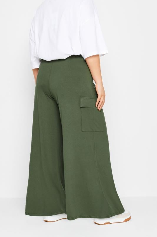 Evans YOURS Curve Khaki Green Jersey Wide Leg Cargo Trousers