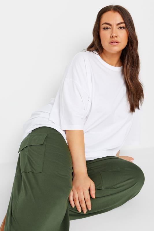 Evans YOURS Curve Khaki Green Jersey Wide Leg Cargo Trousers