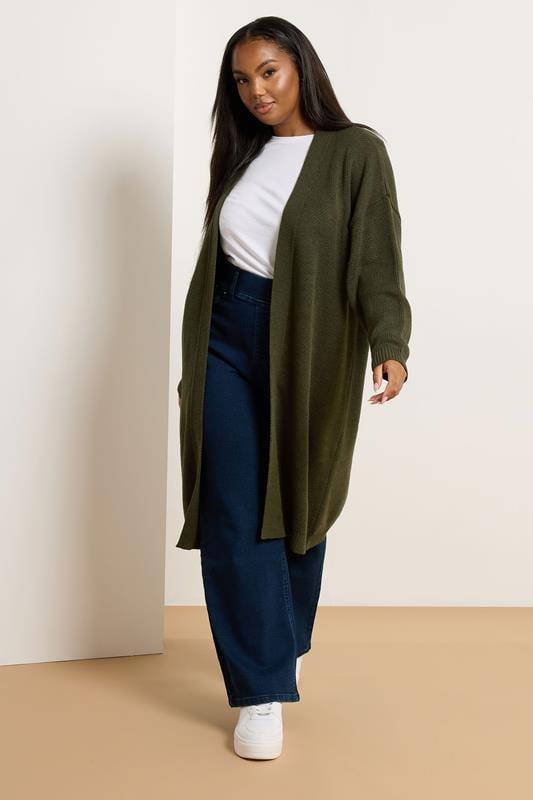 Evans YOURS Curve Khaki Green Knitted Midi Cardigan