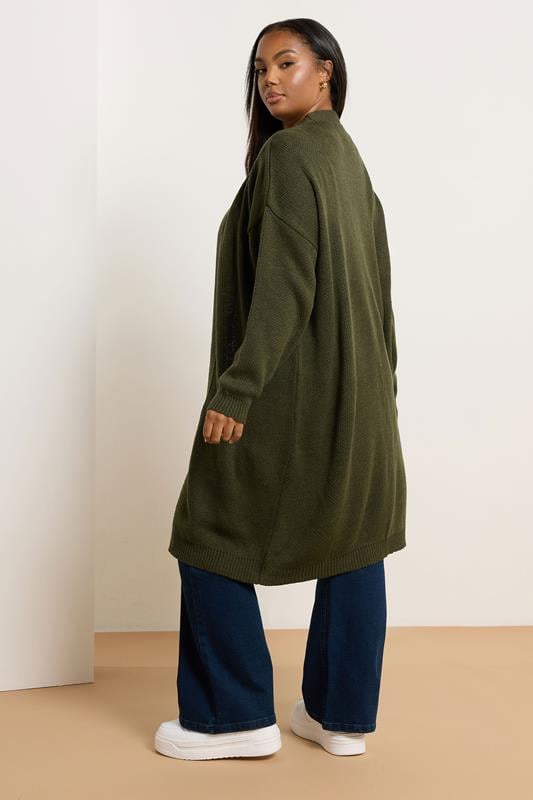 Evans YOURS Curve Khaki Green Knitted Midi Cardigan