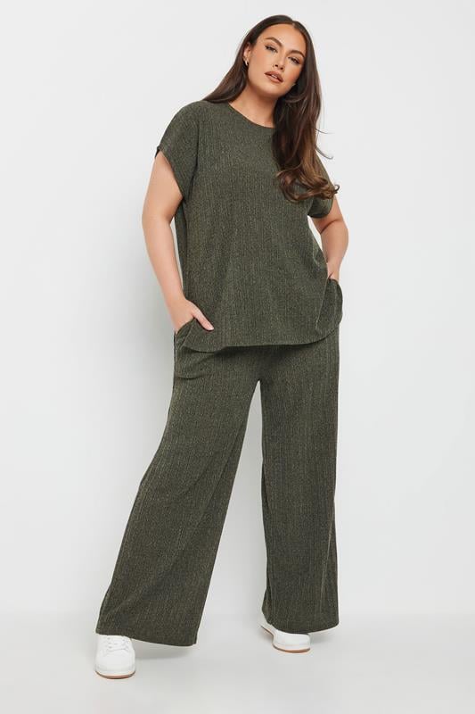 Evans YOURS Curve Khaki Green Knitted Wide Leg Trousers