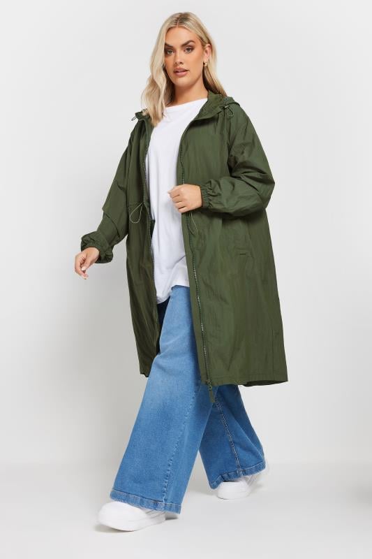 Evans YOURS Curve Khaki Green Lightweight Longline Parka Jacket