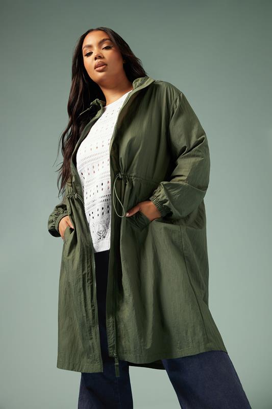 evans YOURS Curve Khaki Green Lightweight Longline Parka Jacket