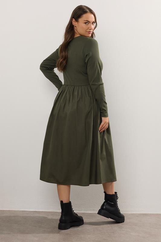 Evans YOURS Curve Khaki Green Mixed Rib Midaxi Dress