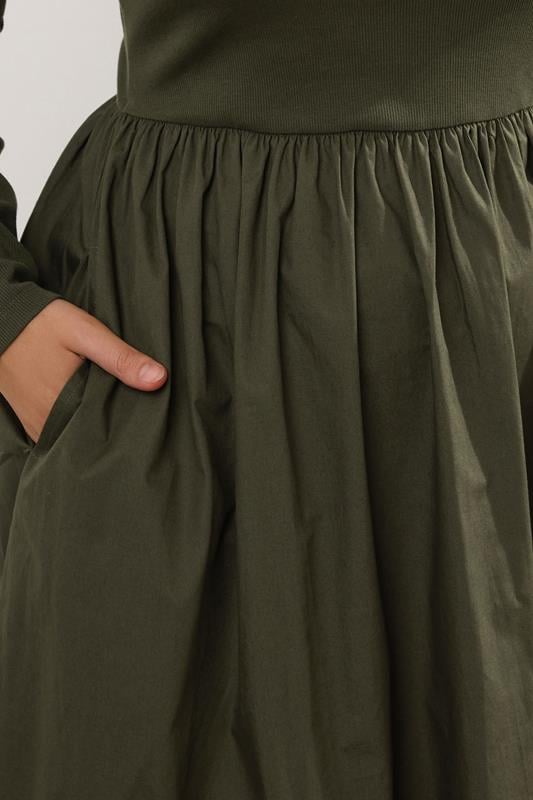 Evans YOURS Curve Khaki Green Mixed Rib Midaxi Dress