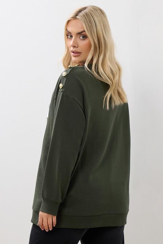 Evans YOURS Curve Khaki Green 'Oslo' Slogan Sweatshirt