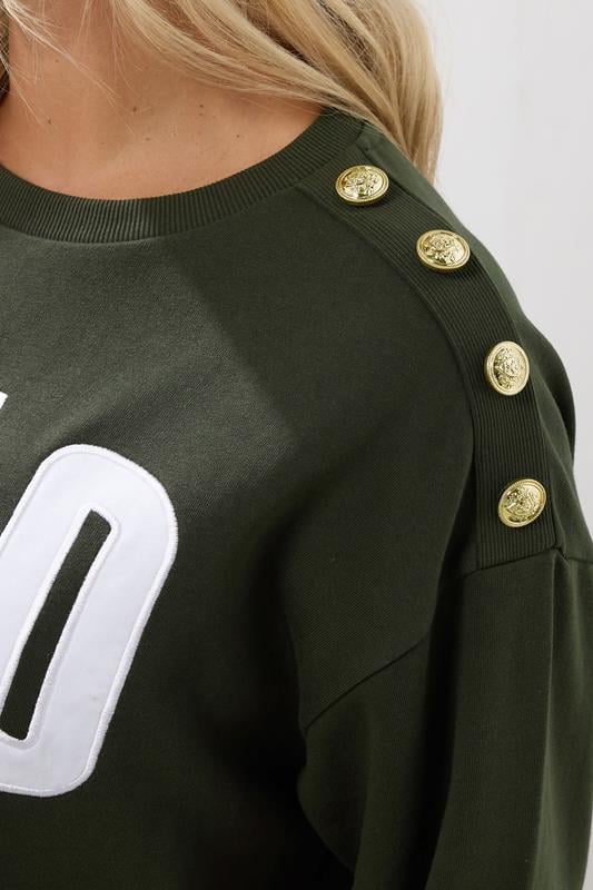 Evans YOURS Curve Khaki Green 'Oslo' Slogan Sweatshirt