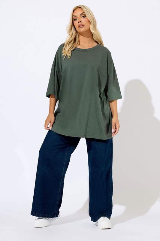 Evans YOURS Curve Khaki Green Oversized Boxy T-Shirt
