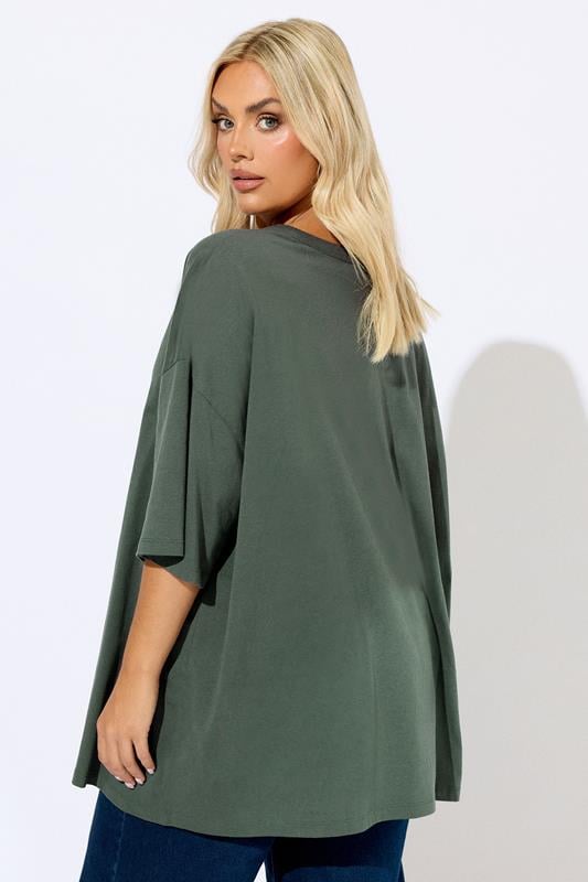 Evans YOURS Curve Khaki Green Oversized Boxy T-Shirt