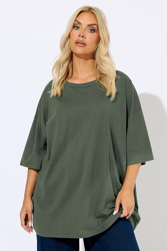 evans YOURS Curve Khaki Green Oversized Boxy T-Shirt