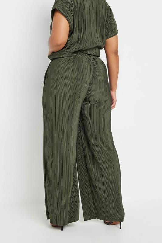 Evans YOURS Curve Khaki Green Plisse Wide Leg Trousers