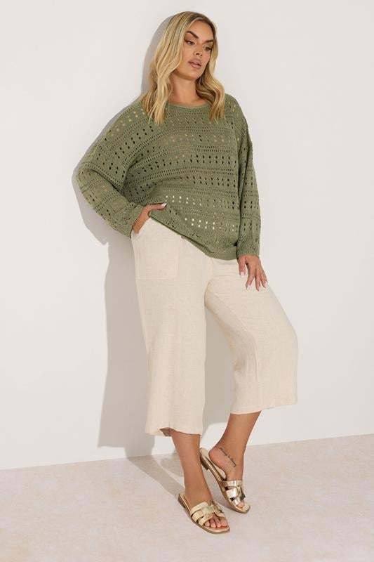 Evans YOURS Curve Khaki Green Pointelle Knitted Jumper