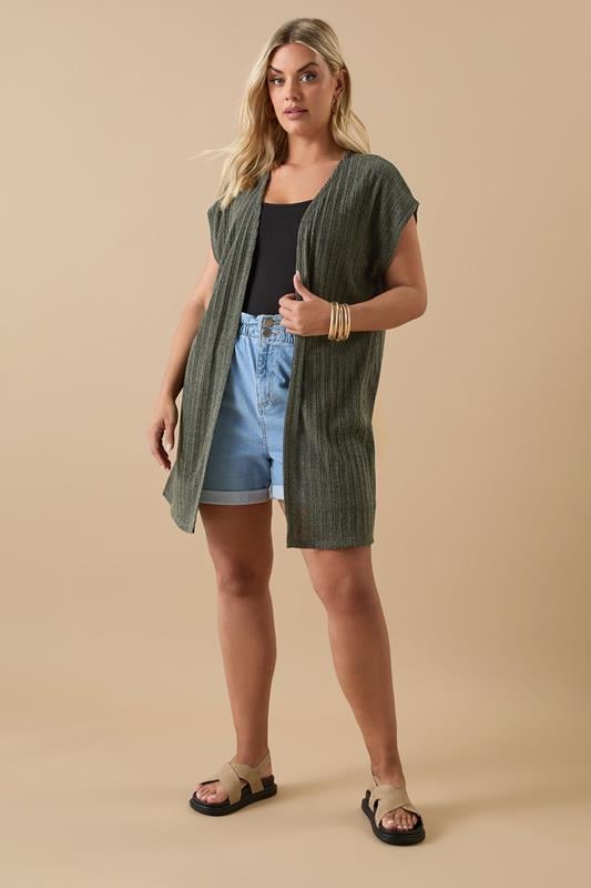 Evans YOURS Curve Khaki Green Ribbed Jersey Cardigan