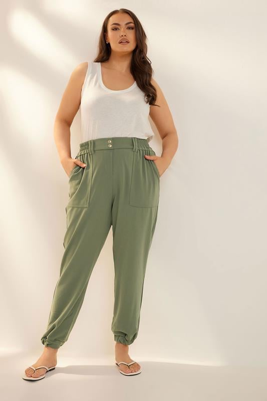 Evans YOURS Curve Khaki Green Scuba Cuffed Cargo Joggers