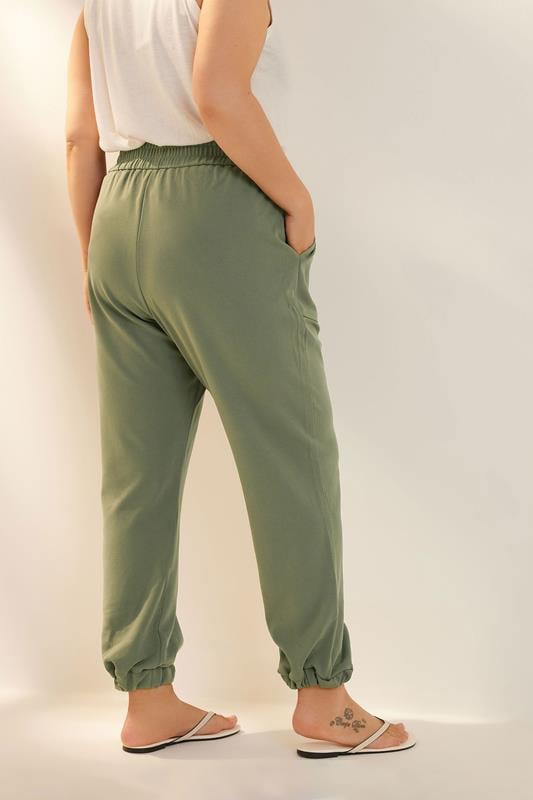 Evans YOURS Curve Khaki Green Scuba Cuffed Cargo Joggers