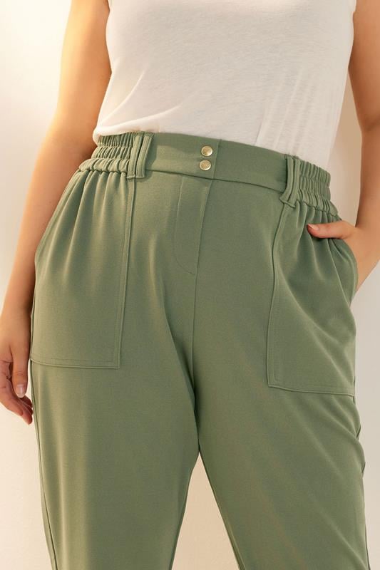 Evans YOURS Curve Khaki Green Scuba Cuffed Cargo Joggers