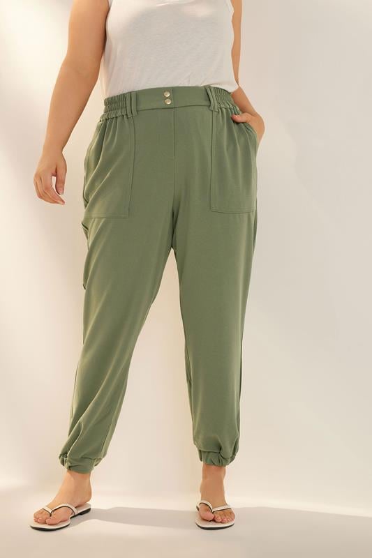 evans YOURS Curve Khaki Green Scuba Cuffed Cargo Joggers